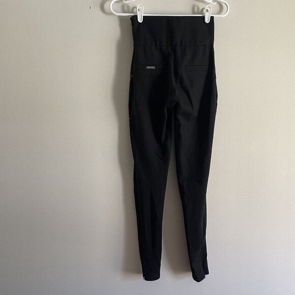 Maniere De Voir Women 6 Black White Ponte High Rise Ankle Zip Piped Leggings - Picture 11 of 15